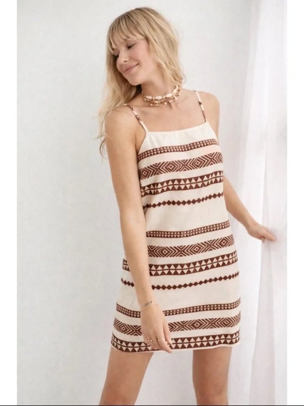 Aerie Jacquard Open Back Mini Dress Geometric Tribal Boho Sundress Size S NWT